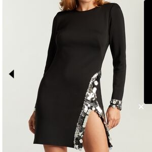 NWT Sho by Tadashi Shoji Black Sequin Detail Long Sleeve Cocktail Dress Large